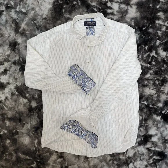 denim and flower dress shirts Denim & Flower Dressy Tech Dot Button Up Shirt for Men in Black | CTL-5604